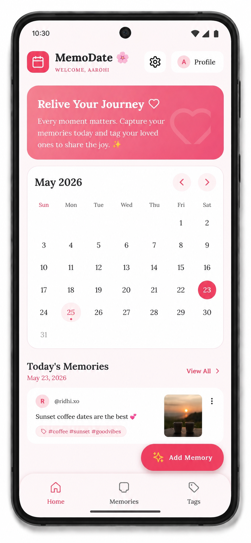 MemoDate Calendar Home Screen